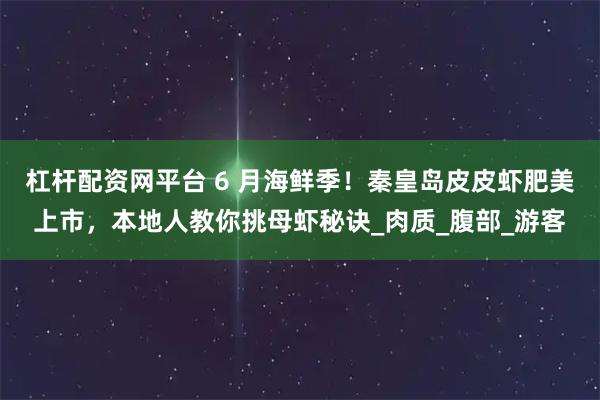 杠杆配资网平台 6 月海鲜季！秦皇岛皮皮虾肥美上市，本地人教你挑母虾秘诀_肉质_腹部_游客